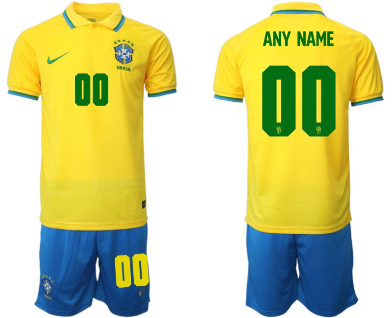 Men 2022 World Cup National Team Brazil home yellow customized Soccer Jersey